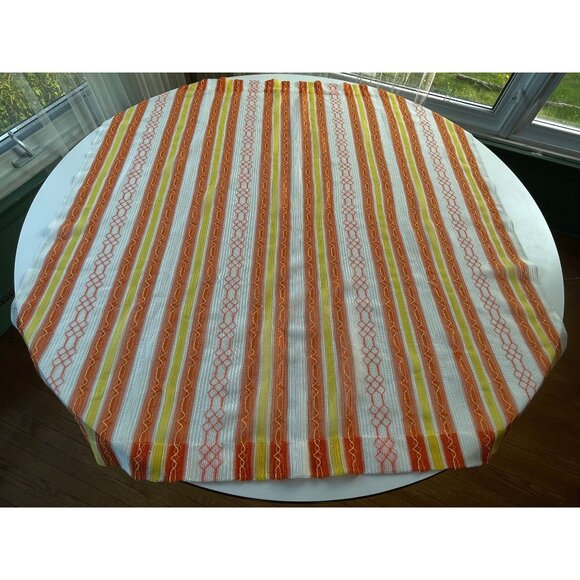 Vintage 70s curtains,  yellow/orange groovy stripes, net woven single panel - Picture 4 of 9